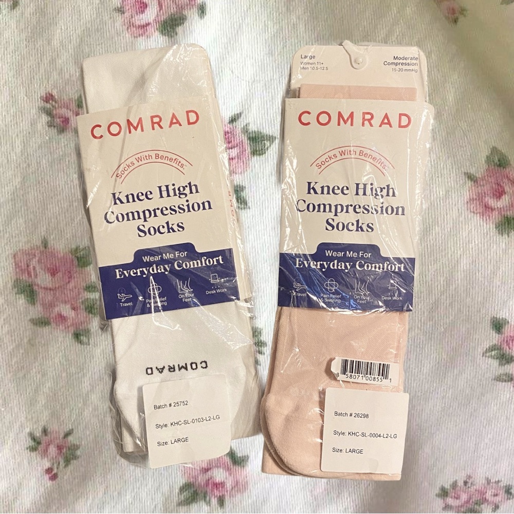 comrad knee high compression sock 2-piece bundle (white & rose)!